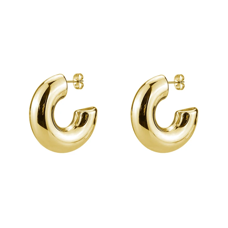 Mode Dicke Runde C Form Chunky Hoop Ohrringe Frauen Glänzend Kreis Gold Silber Farbe Stahl Nadel Stud Huggie Ohrringe Schmuck – Detail 10