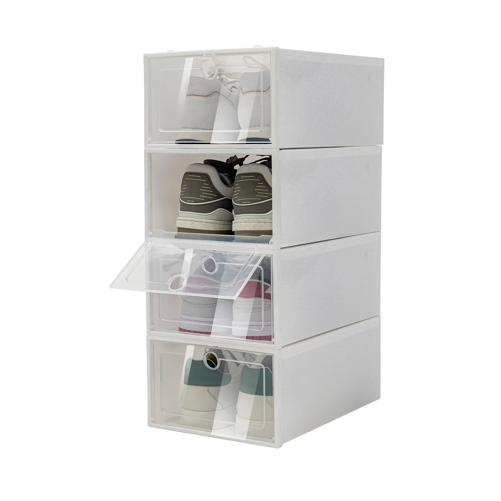 

24 Pack Shoe Storage Boxs, Space Saving Stackable Shoe Rack for Entryway,Foldable Clear Plastic Shoe Organizer for Closet