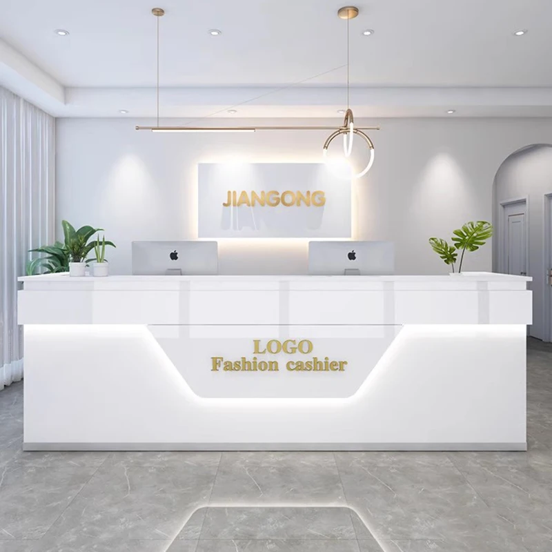 Design Light Reception Desks Stylish Nordic Checkout Luxury Reception Desks Modern Mdf Mostrador Negocio Commercial Furniture