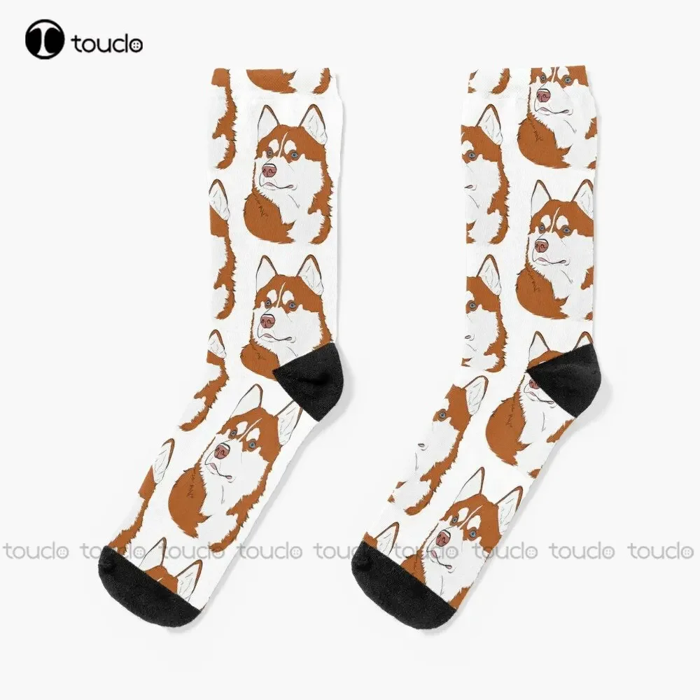 Rojo y blanco ojos azules Husky perro perros cachorros calcetines calcetines mujeres 360 °   Impresión digital Regalo personalizado Streetwear Arte de calcetín divertido