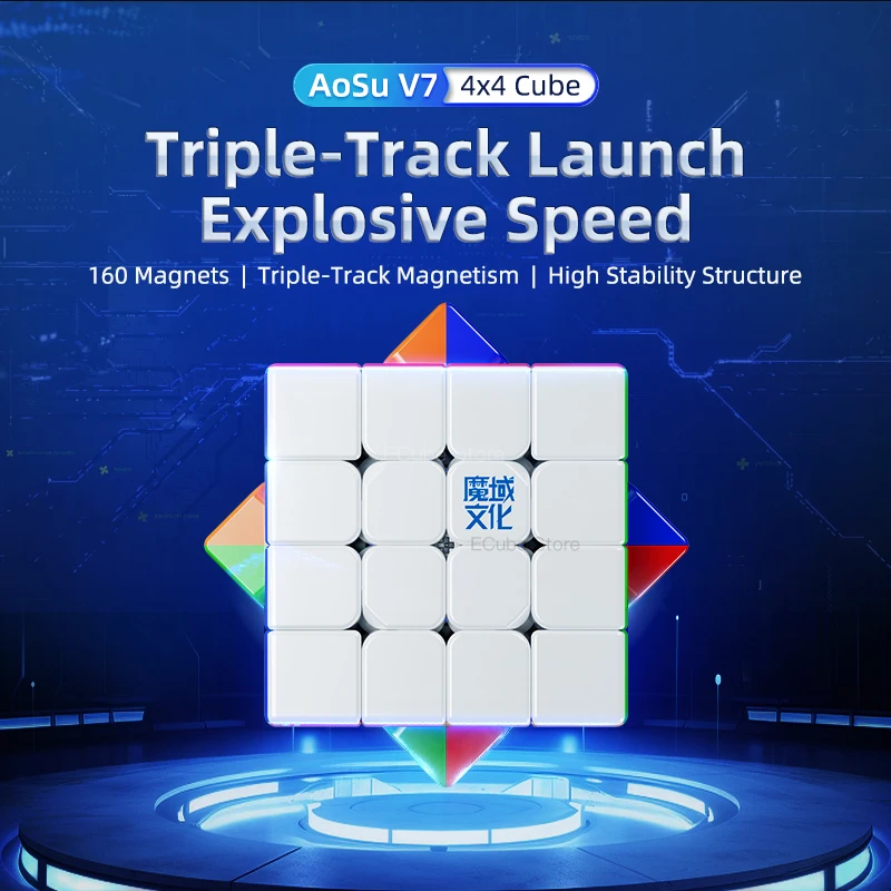 ECube-cubo de velocidad profesional MoYu AoSu V7 Core-Mag multipista 4x4x4, cubos mágicos, juguetes para niños