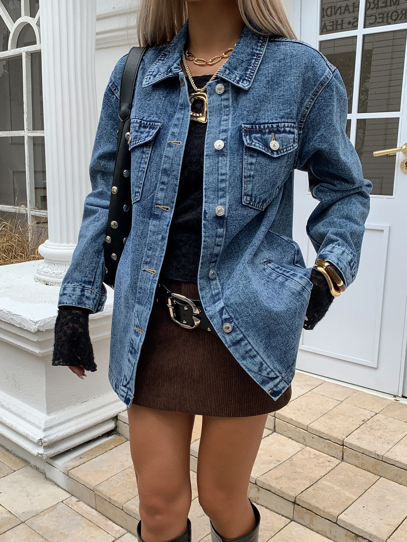 سترة نسائية فضفاضة من قماش الدنيم للربيع والخريف بأكمام طويلة تناسب الجميع