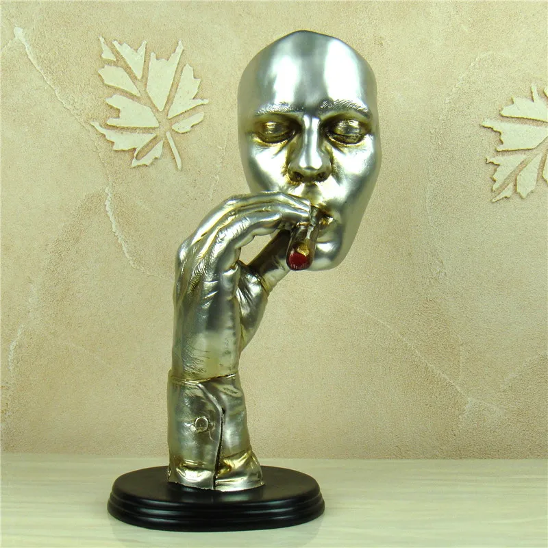 Abstract Cigar Smoking Sculpture Resin Man Figure Bust Portrait Decor Handicraft Ornament for Business Gift Art Collectible