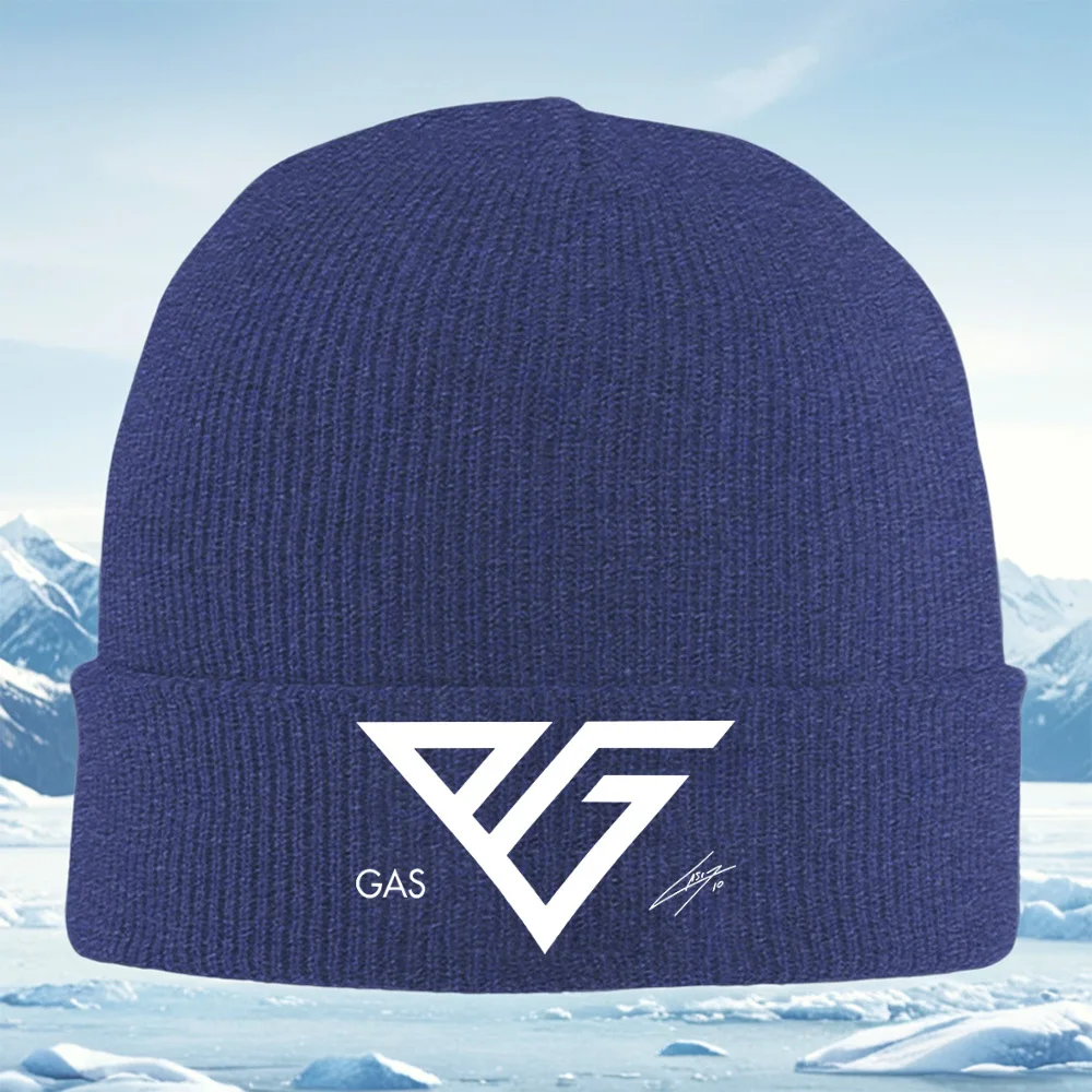 شعار هندسي أبيض على خلفية سوداء للرجال والنساء للجنسين قبعة محبوكة قبعة صوفية قبعة شتوية حرارية دافئة لعيد الميلاد في الهواء الطلق