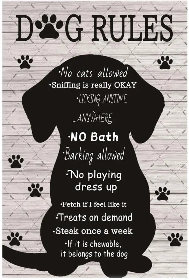 Dog Rules Metal Tin Sign This Home is Filled with Kisses Wall Art Wagging Tail Love Home Decoration 12x8 Inches sign