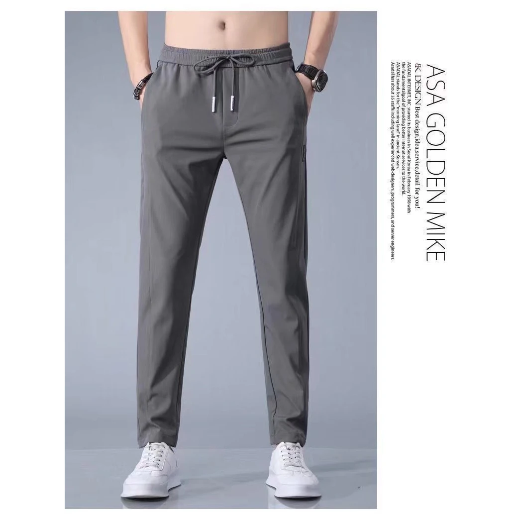 Ice Silk Loose Fit Summer Thin Casual Pants Men's Breathable Sport Trousers Straight Leg High Waist Pure Color Workwear