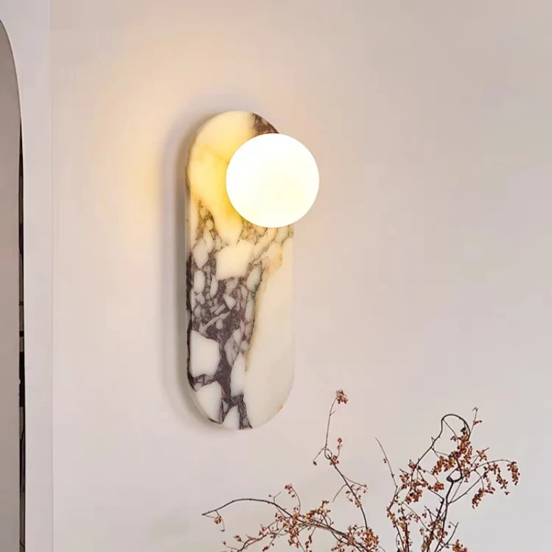 

White Black Natural Stone Wall Light White Glass 8cm G9 Bulb Sconce For Indoor Foyer Aisle Restaurant Bedroom