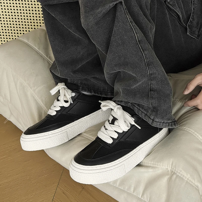 

Четырехсезонные мужские туфли на плоской подошве с низким берцем и круглым носком на вулканизированной мягкой подошве в стиле ретро на толстой подошве, увеличивающие рост, на шнуровке