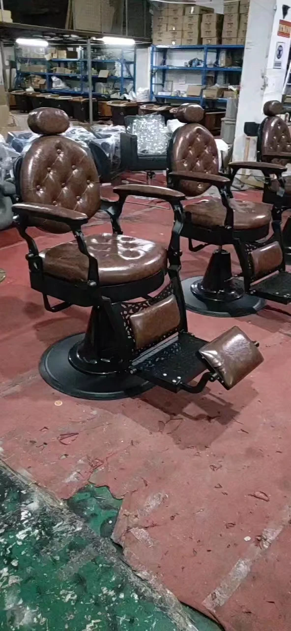 Black&Brown Heavy Duty  Hold 400kgs Hair Salon Chairs Reclining Barber Chair Barbers