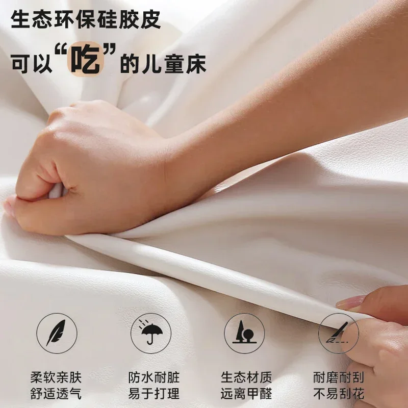 Soft bag splicing artifact queen bed children with guardrail solid wood bed boys and girls widened side bed