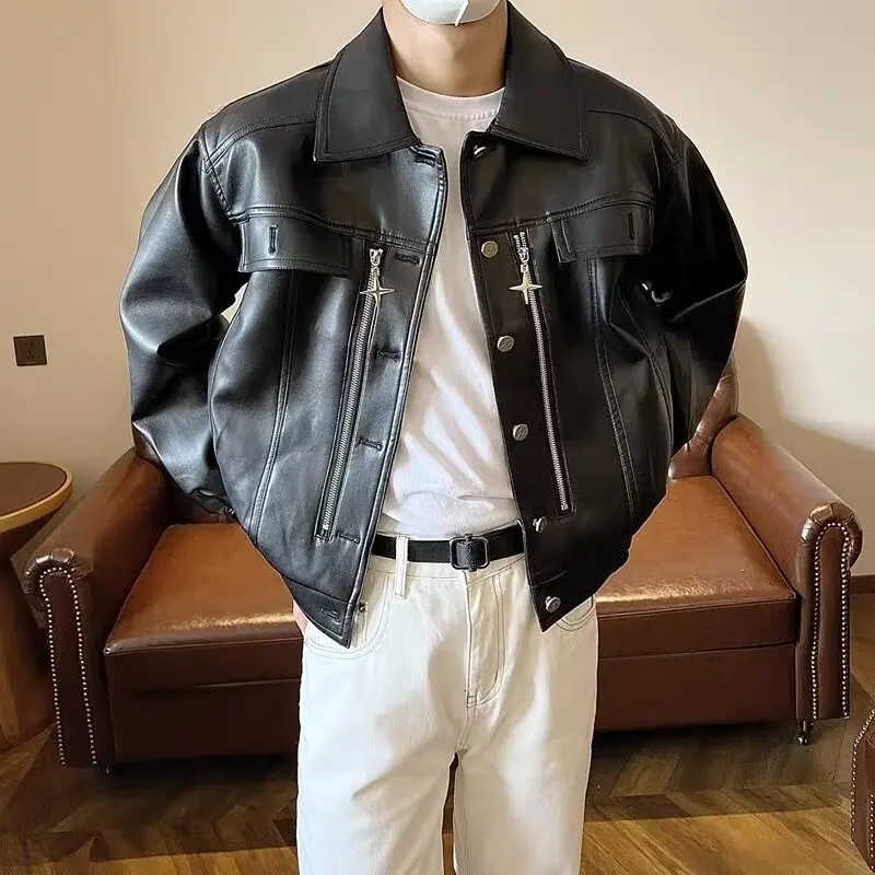 

American Retro Men, Spring Autumn Style, Cool and Trendy, Casual Loose Leather Turn-Down Collar Jac