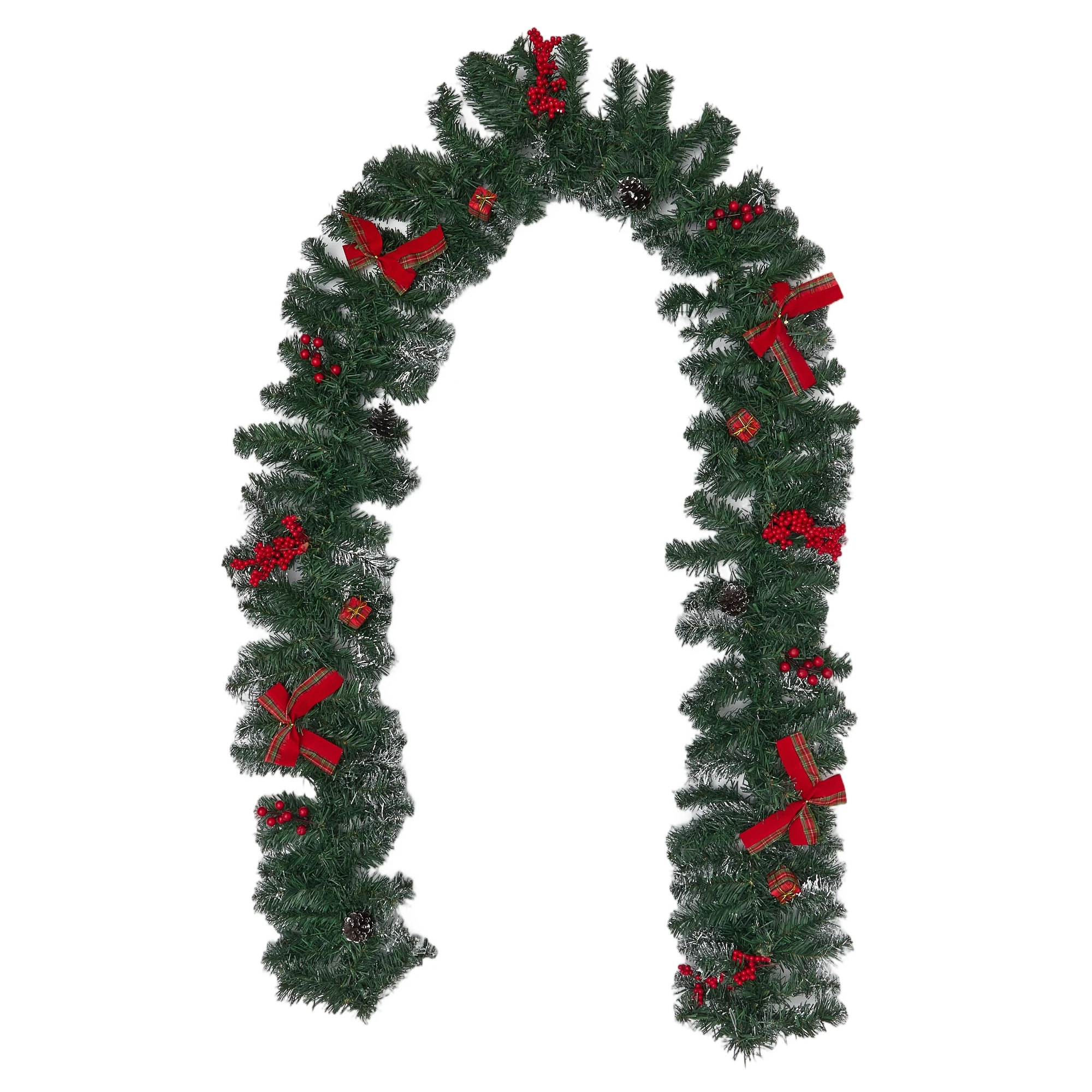 

Искусственная снежная гирлянда из флокированной сосны с красным бантом и ягодами — праздничное рождественское украшение с реалистичной зеленью
