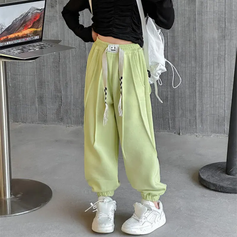 

Spring Autumn Elegant Fashion Harajuku Slim Fit Children Clothes Loose All Match Sport Casual Pants Solid Pockets Sweatpants