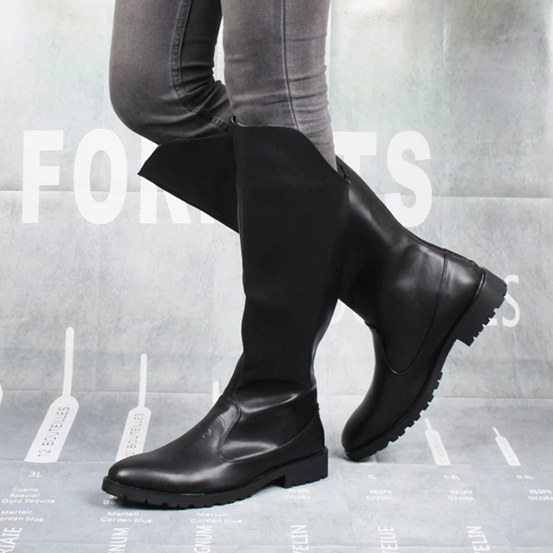 

large size men boots luxury fashion punk motorcycle boot black real leather shoes autumn winter high botas hombre long botines