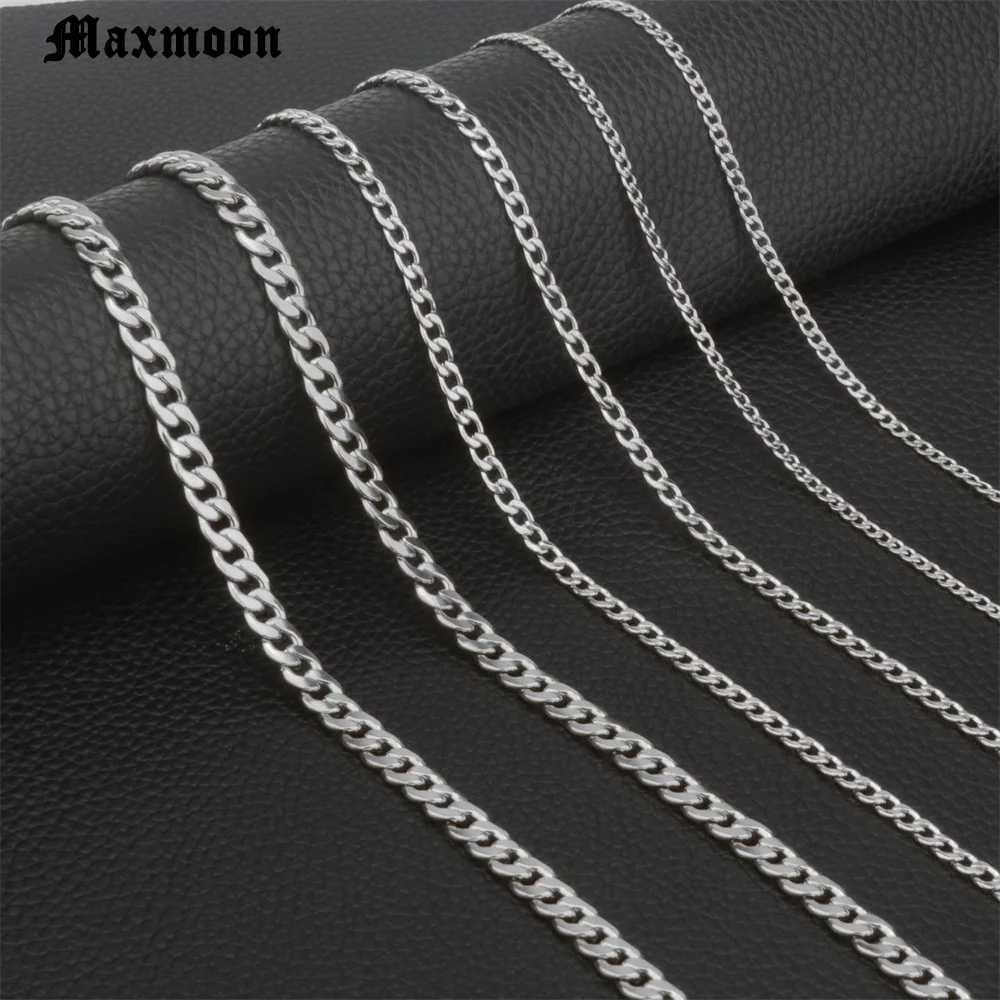 MAXMOON 1 piece Width 3mm/5mm/7mmCurb Cuban Link Chain Necklace for Men Women Basic Punk Stainless Steel Chain Chokers