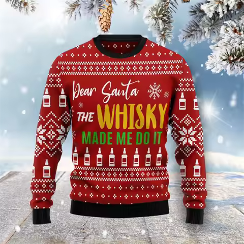 Christmas Ugly Sweater For Men Women Clothes 3D Printing Funny sologan whisky Crewneck Sweatshirt Casual Man's Xms Jumper Tops