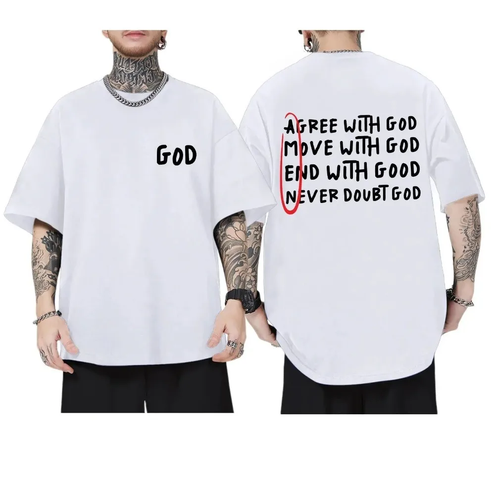 2024 Christian Shirts for Men Inspirational God Faith Jesus Shirt Vintage Oversized Graphic T-Shirts Agree with God Tops