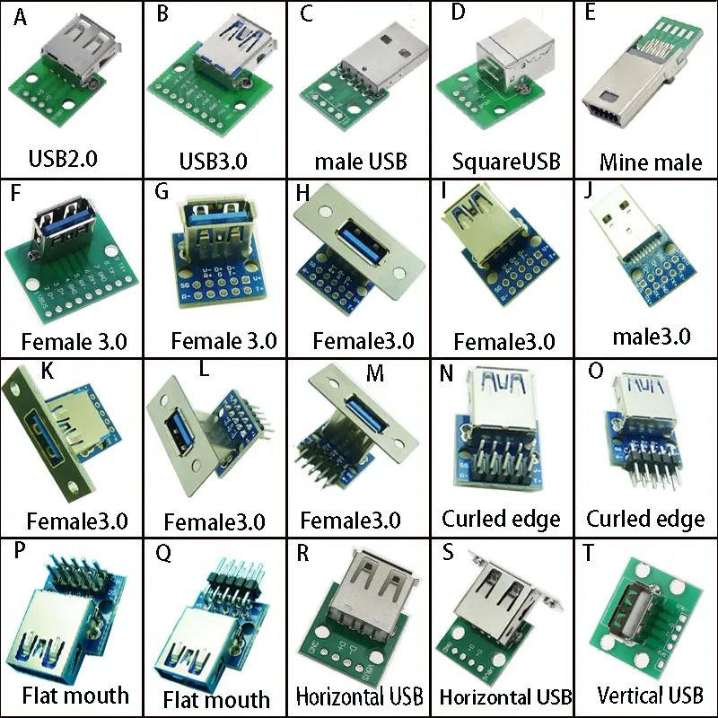 1pc USB2.0 3.0 Micro Mini Male Female Horizontal Vertical USB3.0 Curled Flat Edge PCB Connector Board Straight Curved Needl﻿e