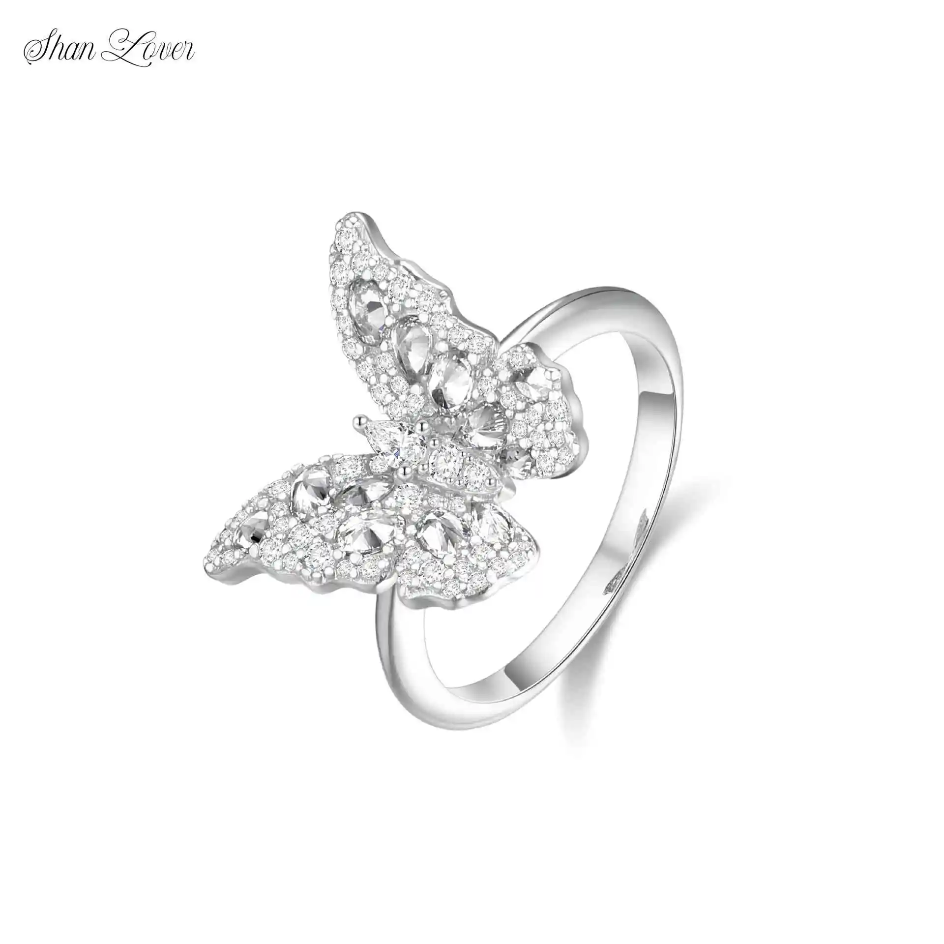 

ShanLover Brand 925 Silver Diamond Butterfly Ring for Women S925 Sterling Silver Rings Nickel-Free Health Gemstones Jewelry