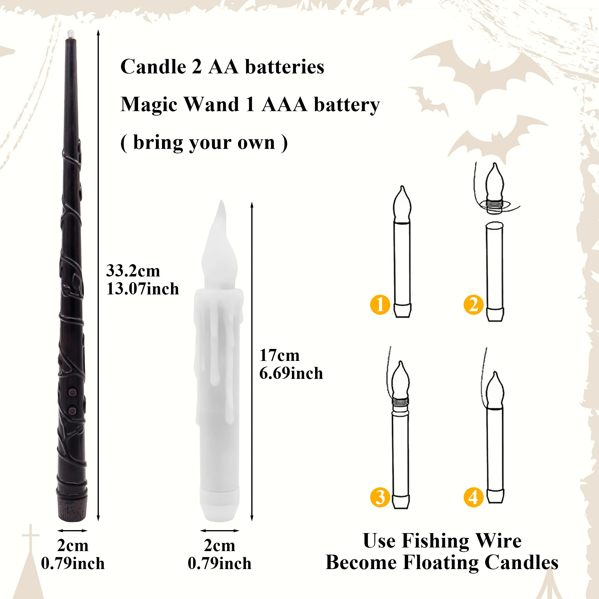 Dekoracje na Halloween Pływające świece LED z magiczną różdżką Bezpłomieniowe świece Świece stożkowe Zdalne sterowanie na przyjęcie urodzinowe
