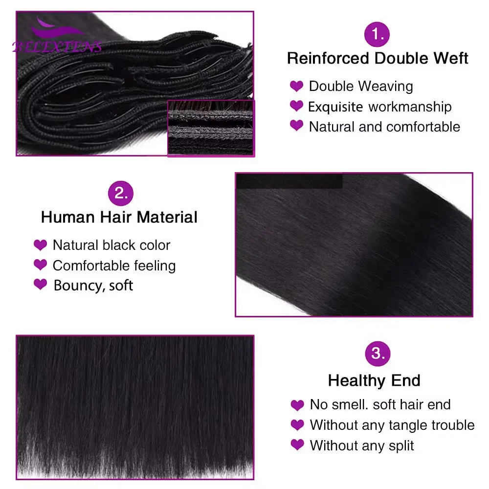 Clips Hair Natural Human Weaving Human Hair Extension Hair Natural Human Extension Clip Human Hair  8 PC/set 120 Grams