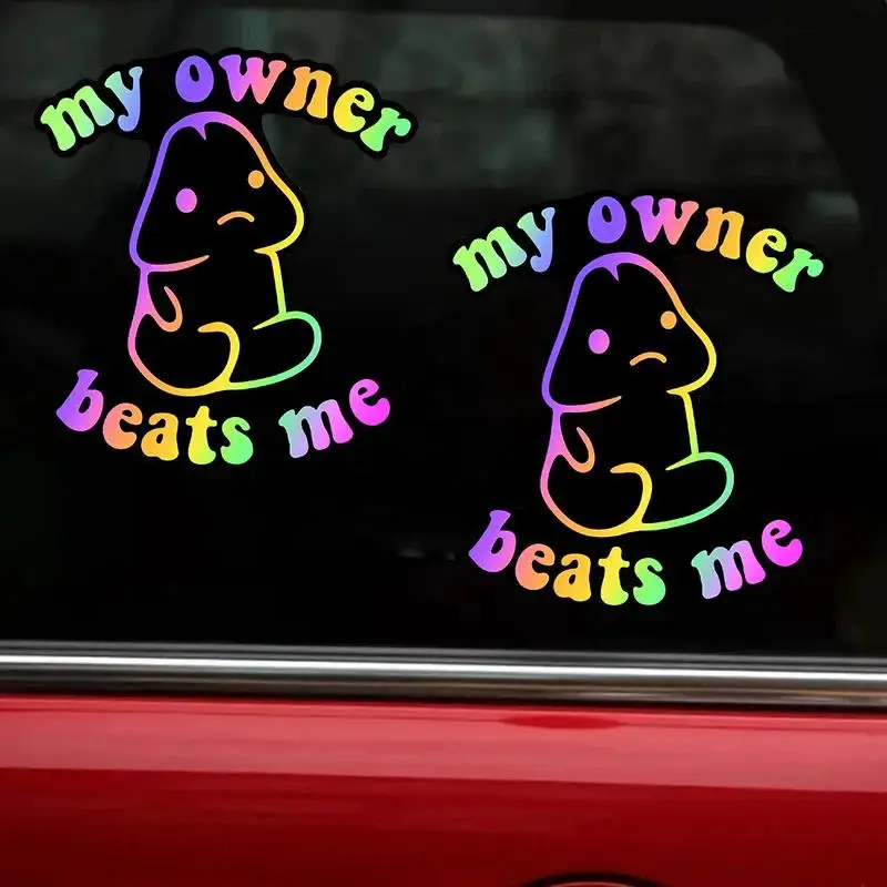 

1 шт. Забавная светоотражающая голографическая наклейка «Мой владелец меня бьёт», водонепроницаемая виниловая наклейка для топливного бака мотоцикла, обтекателя и шлема