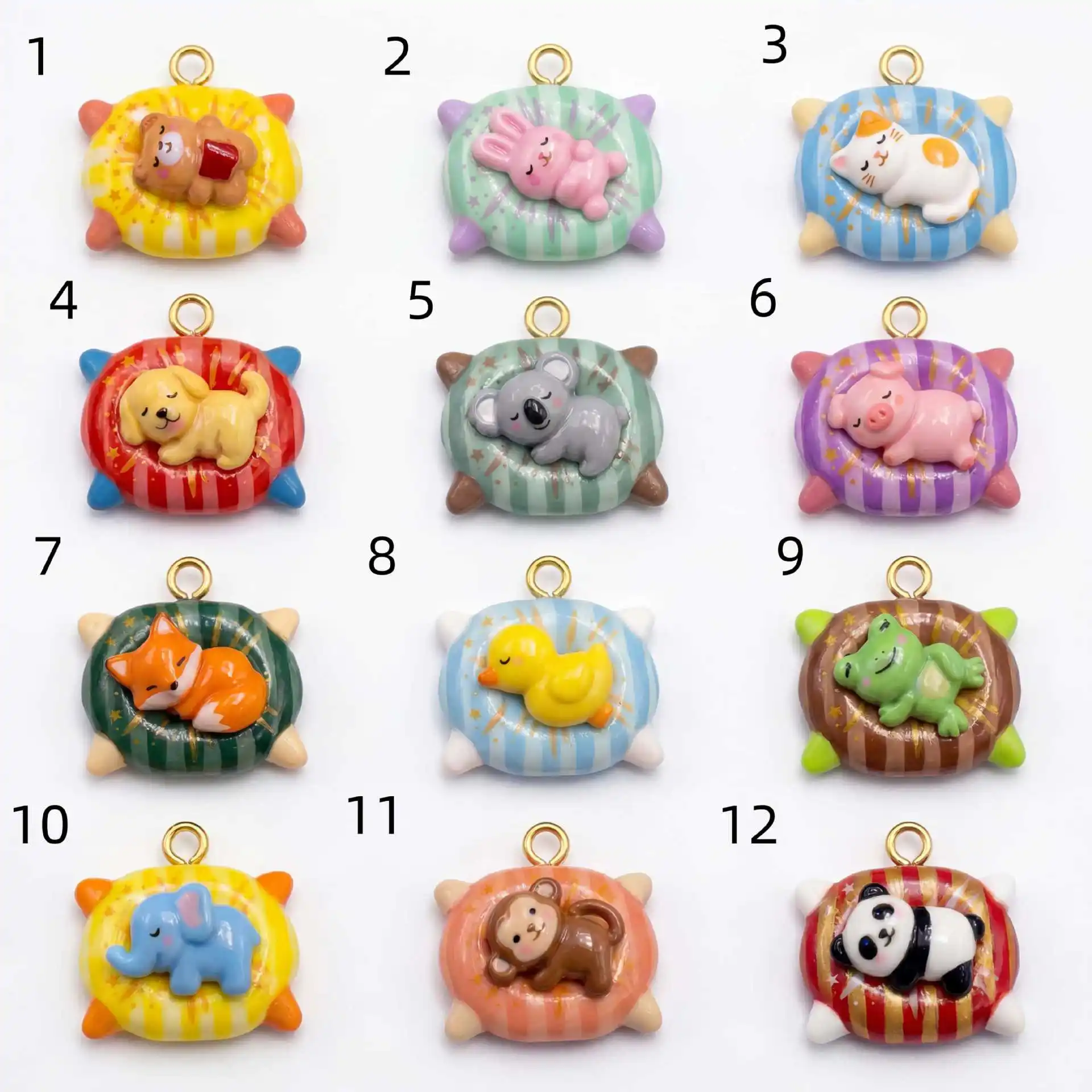 Kupfer-Emaille Niedliche Schlafende Tier-Anhänger Charms 3D Cartoon Gestreiftes Kissen DIY Armband Halskette Ohrring Schmuckherstellung – Detail 6