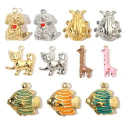 3pcs/Lot French Dog Cat Stainless Steel Diy Charms Women Giraffe Animal Earring Necklace Pendant Ladybug Fish Jewelry
