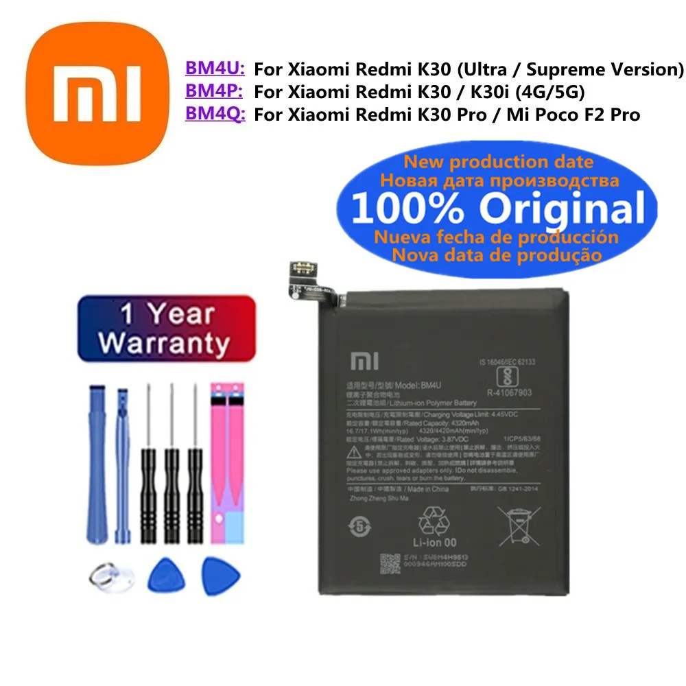 BM4P BM4U BM4Q Original Battery For Mi Poco F2 Pro Xiaomi Redmi K30 Pro Redmi K30 K30i 4G 5G K30 Ultra Supreme Version Batteries