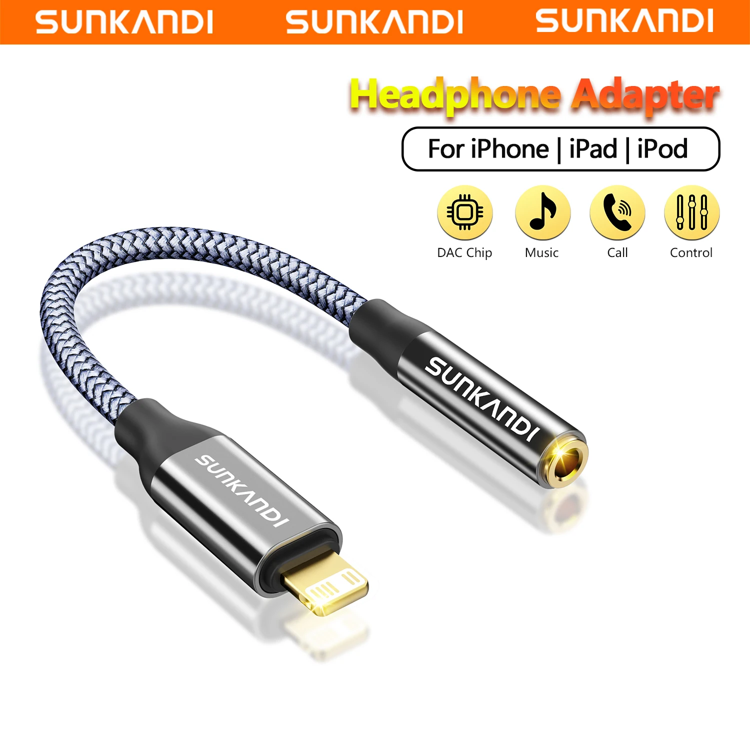 SUNKANDI Lightning إلى 3.5 ملم محول مقبس سماعة الرأس آيفون، آيفون Aux محول كابل الصوت آيفون 14 13 12 11 X XS 8 7