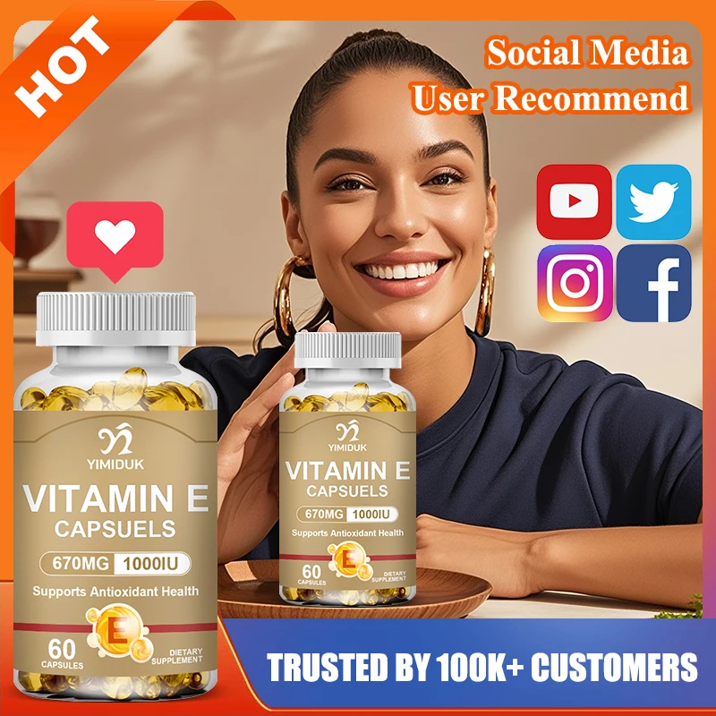 

Yimiduk High Potency Vitamin E Capsules, Support Fights Oxidative Stress, Promotes Heart & Nervous System Health, Glowing Skin