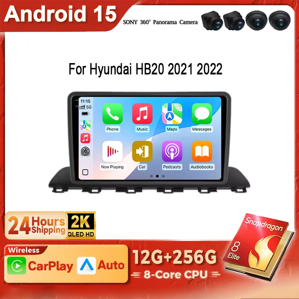 

Автомобильный радиоприемник Android 15 2K QLED для Hyundai HB20 2021 2022-2019 Беспроводной мультимедийный стереоплеер Auto Carplay 2 Din 4G BT WIFI