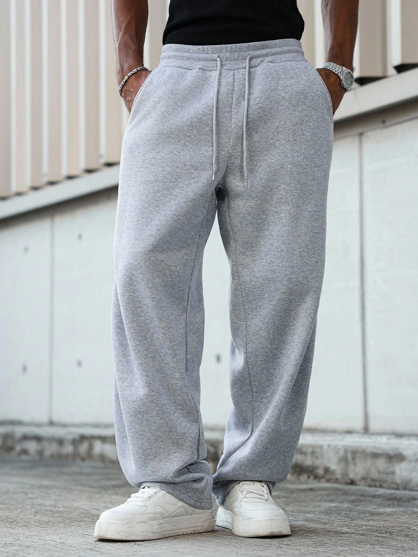 

Men's Solid Color Pocket Drawstring Waist Casual Sports Pants Pure Cotton High Quality Sports Pants Autumn and Winter Style