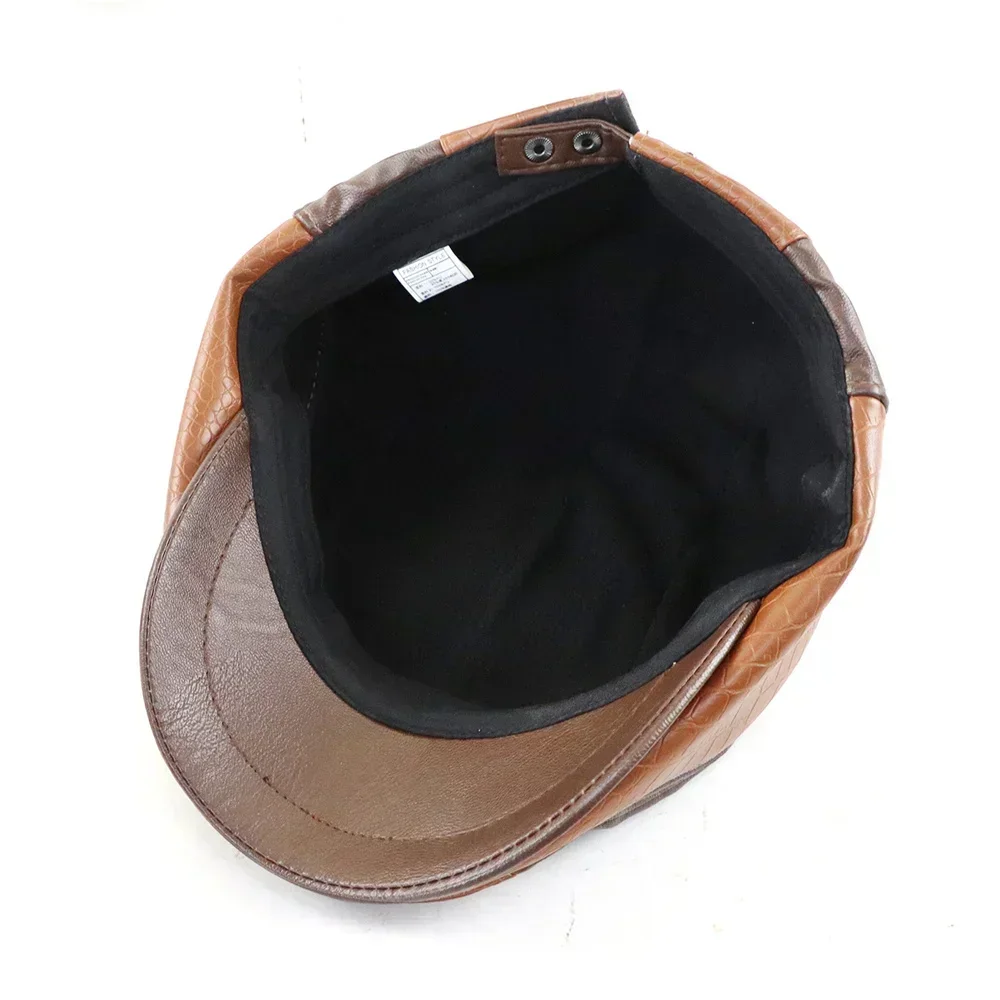 2026 New Winter Mens Hats Crocodile Leather Newsboy Caps Outdoor Gorro Hombre Boinas Golf Hat Fashion Warm Flat Cap For Male
