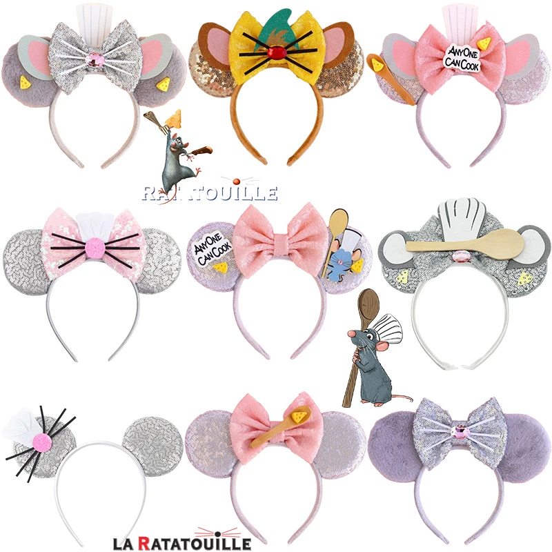 

Disney Ratatouille Hair Accessories for Women Pixar Mouse Chef Remy Ears Head Band Girl Spoon Sequins Bow Hairband Kids Headwear