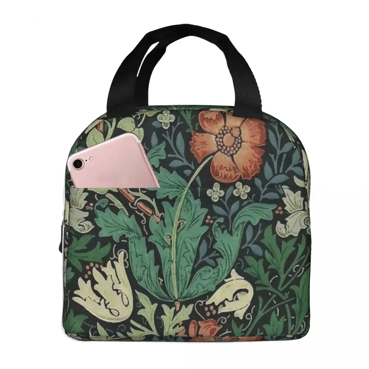 Lunch Bags for Men Women William Morris Compton Floral Art Thermal Cooler Bag Portable Picnic Work Oxford Lunch Box Food Bag