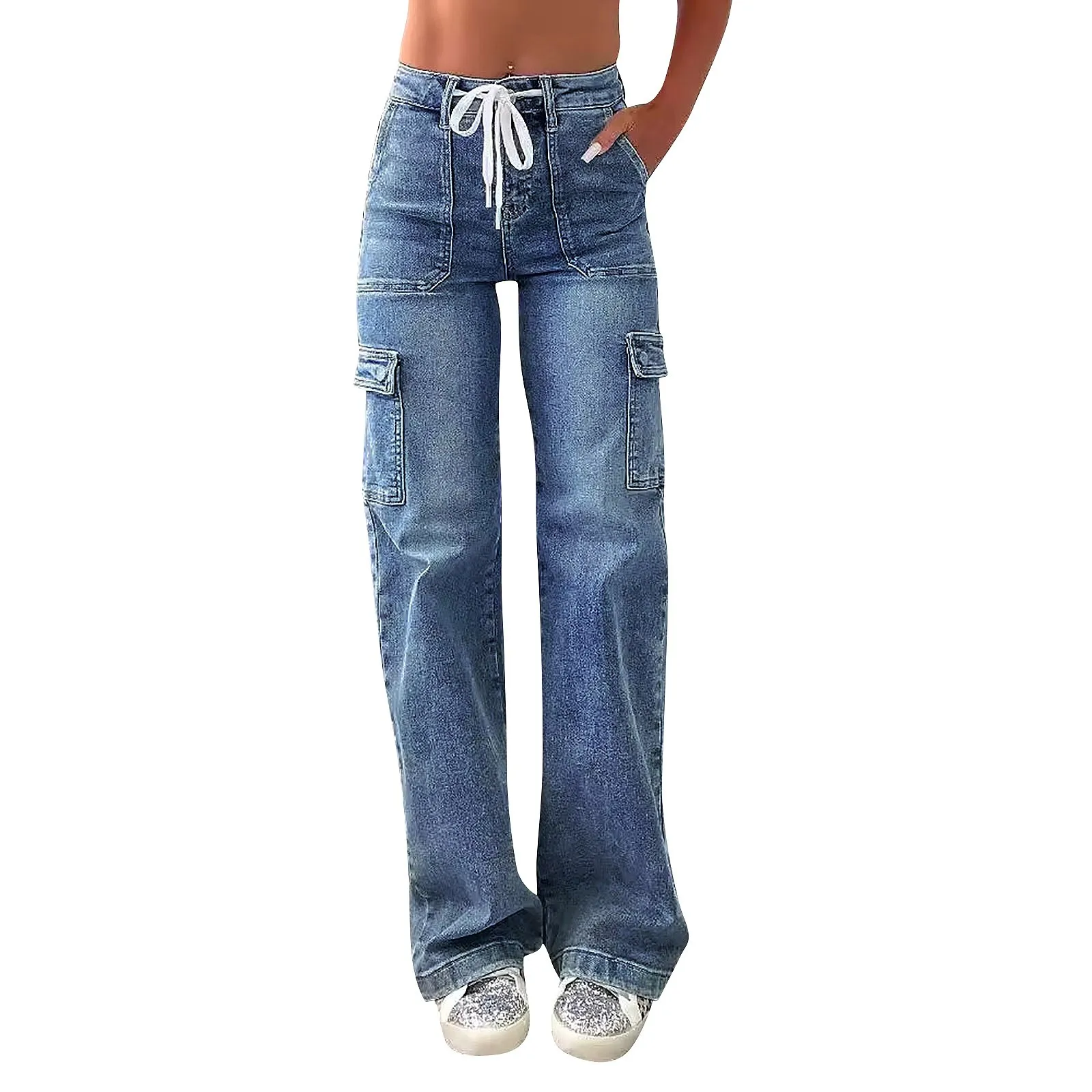 

2025 Women'S Pants Y2k High Waist Washed Jeans Fashionable Versatile Straight Leg Pants pantalones de mujer
