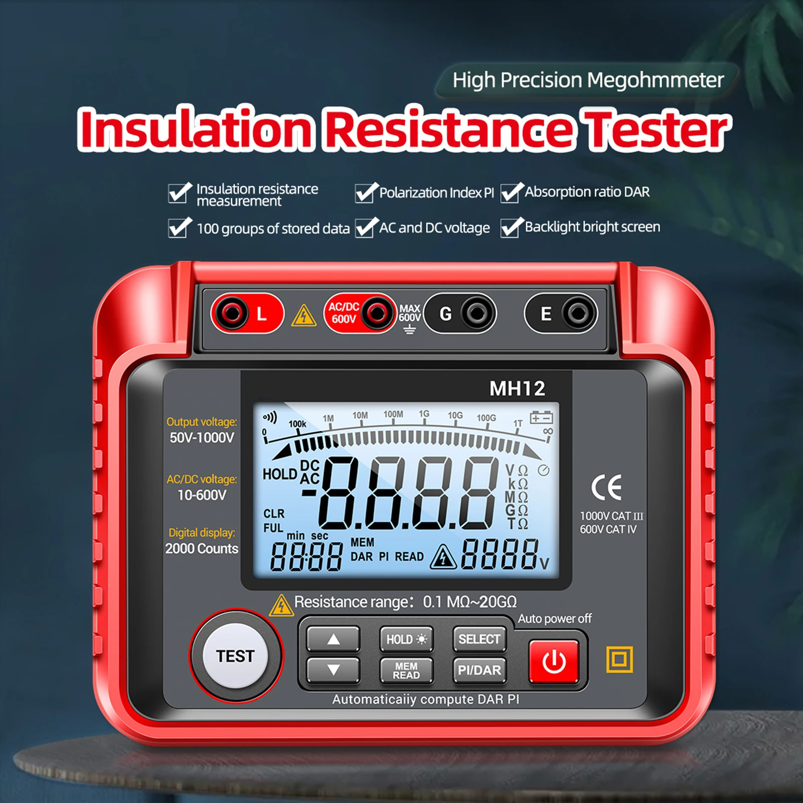 

Insulation Resistance Tester High Accuracy Digital Insulation Resistance Meter Voltage Meter Digital Megohmmeter High Precision