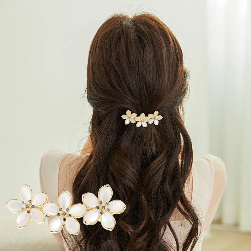 Korean Flower Pearl Spring Clip Boutique Opal Bowknot Horizontal Clip Temperament Female Fashion Hair Accessories Hair Clip