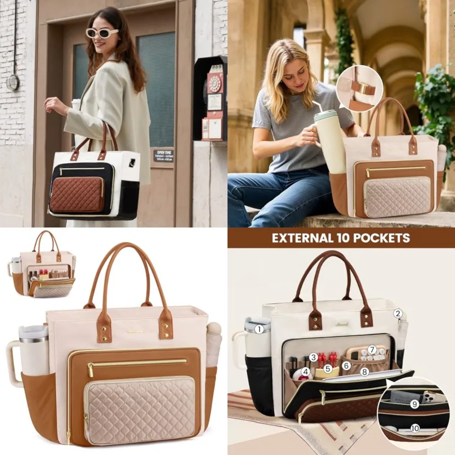 Teacher Tote Bag for Women Work, Laptop Bag With Large Cup Holder, Professional Computer Briefcase, Nurse Bags Busess Large Pur
