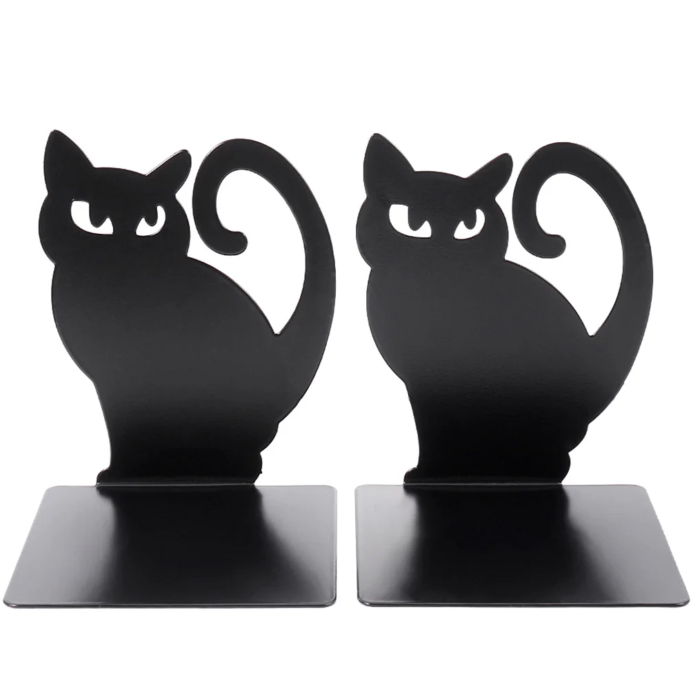 2Pcs Iron Bookends Metal Cat Shape Book Organizers for Desktop Study Office File Holders Magazine Display Stands