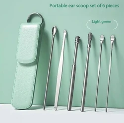 Six-piece ear spoons Ear picking tools set Stainless steel ear picker leather bag cleaner home