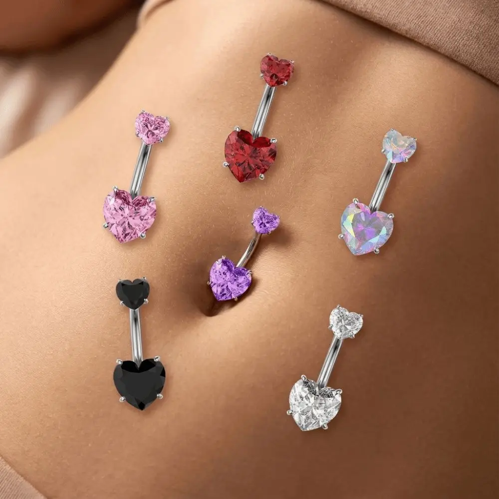 Fashion Internal Thread Belly Button Rings Stainless Steel Crystal Belly Piercing Silver Heart Navel Rings Gift