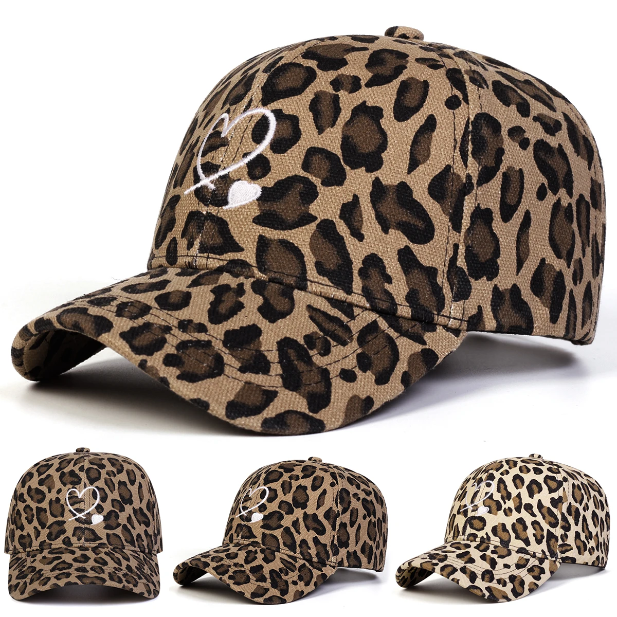 Unisex Leopard Print with Hearts Embroidery Baseball Caps Sp