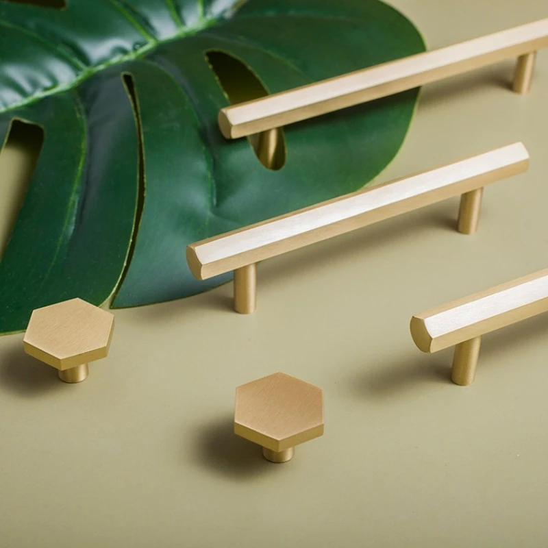 Solid Brass Double Hole Hexagonal Cabinet Knobs Shoe Drawer Handles Cupboard Pull Wardrobe Door T Bar Furniture Hardware Handles