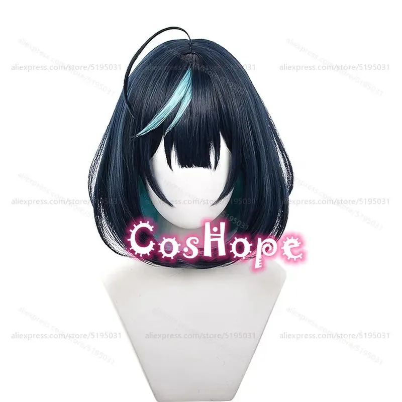 ساجيري Esu 35 سم شعر مستعار قصير أزرق داكن أنيمي كوسبلاي شعر صناعي مقاوم للحرارة للهالوين