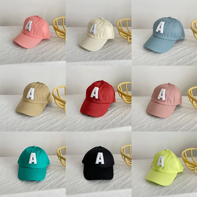 Summer Baby Boys Girls Korean Letter A Embroidery Kids Baseball Cap Candy Color Sun Visor Caps Adjustable Children Beach Hat