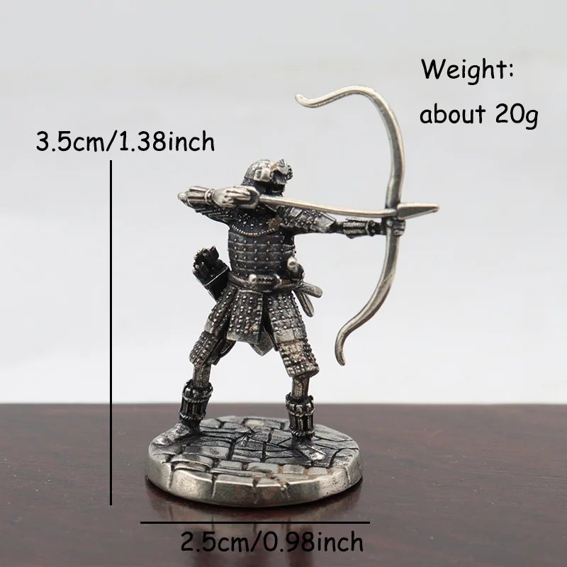 Vintage White Brass Japanese Shogunate Skeleton Warrior Archer Soldier Figurines War Chess Pieces Small Ornament Home Decoration view 5