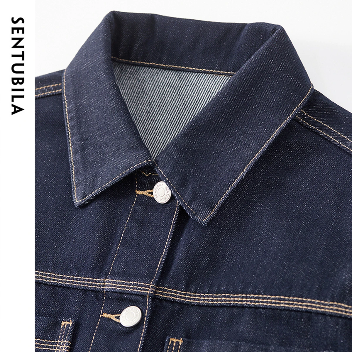 SENTUBILA Set Denim 2 Potong Pakaian Wanita Musim Gugur 2025 Jaket Denim Campuran Katun & Rok Mini A-Line Set Wanita untuk Kerja W51Z80135