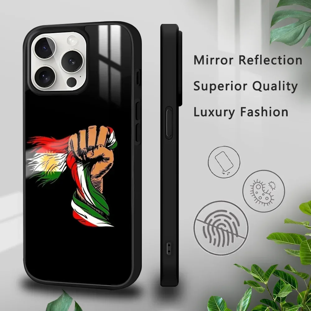 K-Kurdistan Flag Luxury Phone Case For IPhone 16 15 14 13 12 11 Pro Xs Max Mini Plus Celulares Hard Funda